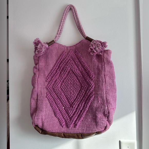 T.J.Maxx Handbags - Handwoven Pink Boho Tote Bag | Artisan Woven Market Bag | Cotton Rope Handles